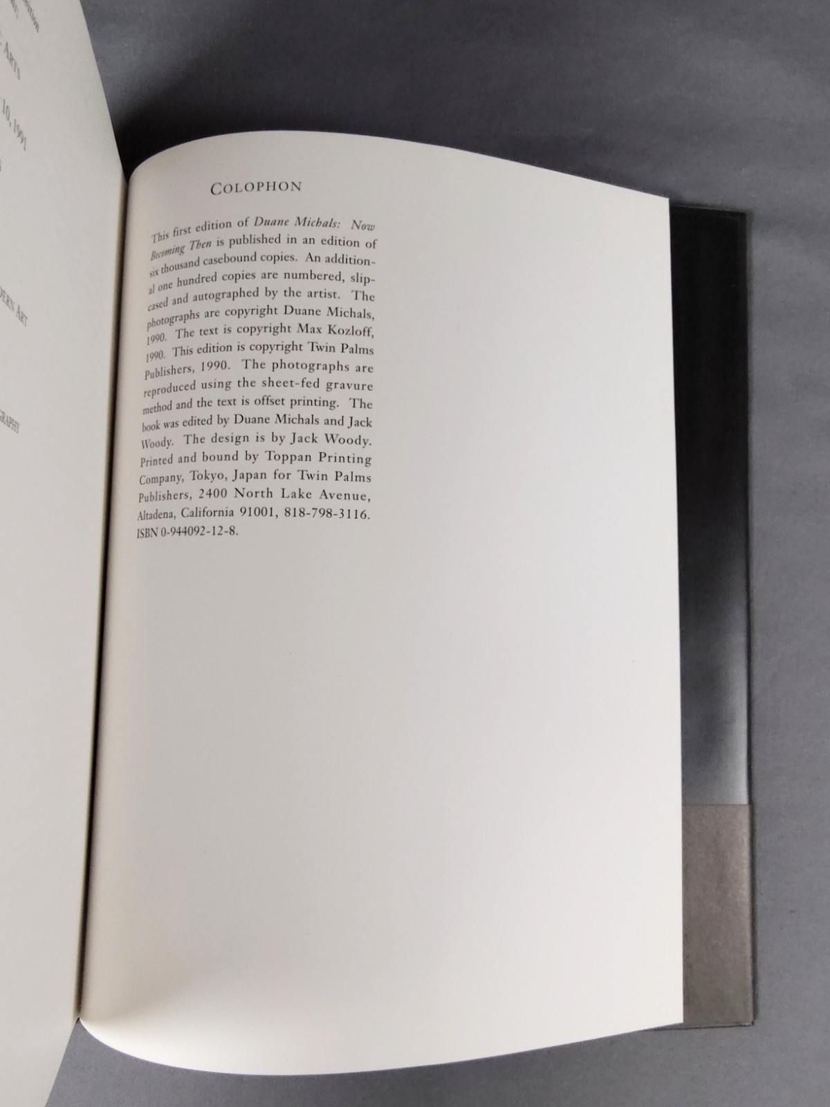 Now Becoming Then – Duane Michals – 1ST EDITION 1990 HCDJ & Band Twin Palms