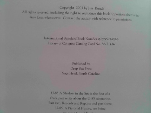 A Shadow in the Sea: Germany’s U-85 (Signed) by Jim Bunch
