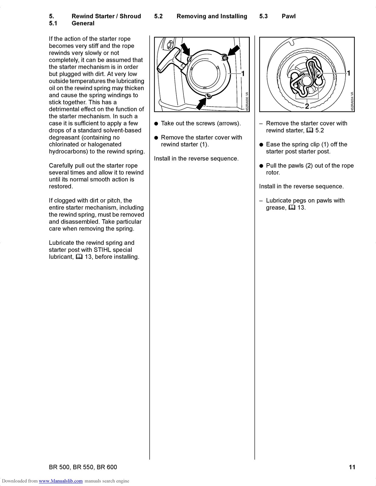 STIHL BR 500 550 600 Backpack Blower Service Manual 2009 – WIRE BOUND – COVERS