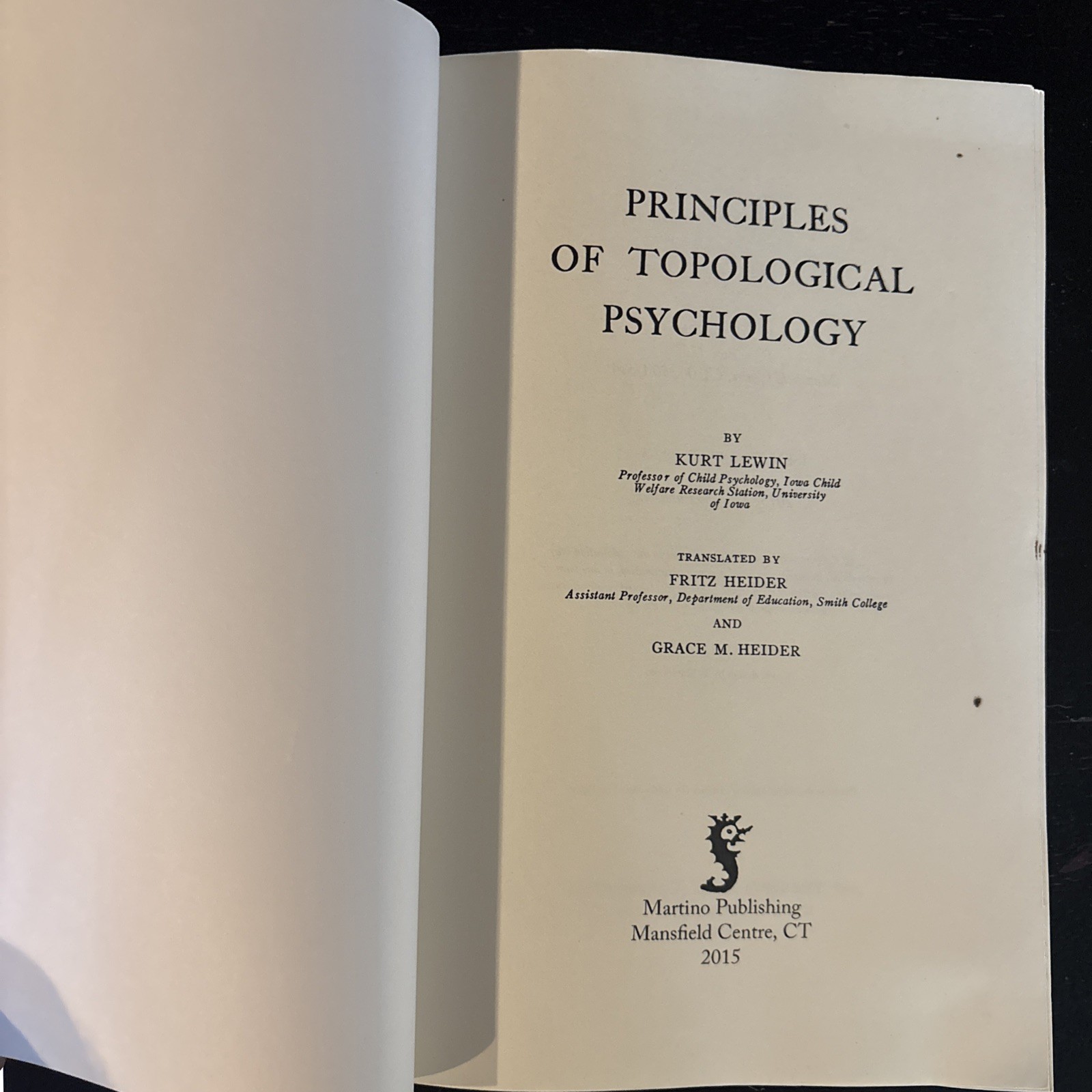 Principles of Topological Psychology by Kurt Lewin, VERY GOOD CONDITION