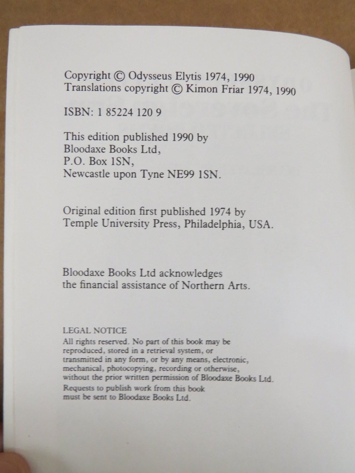 The Sovereign Sun Odysseus Elytis 1990 Selected Poems Bloodaxe Books Poetry