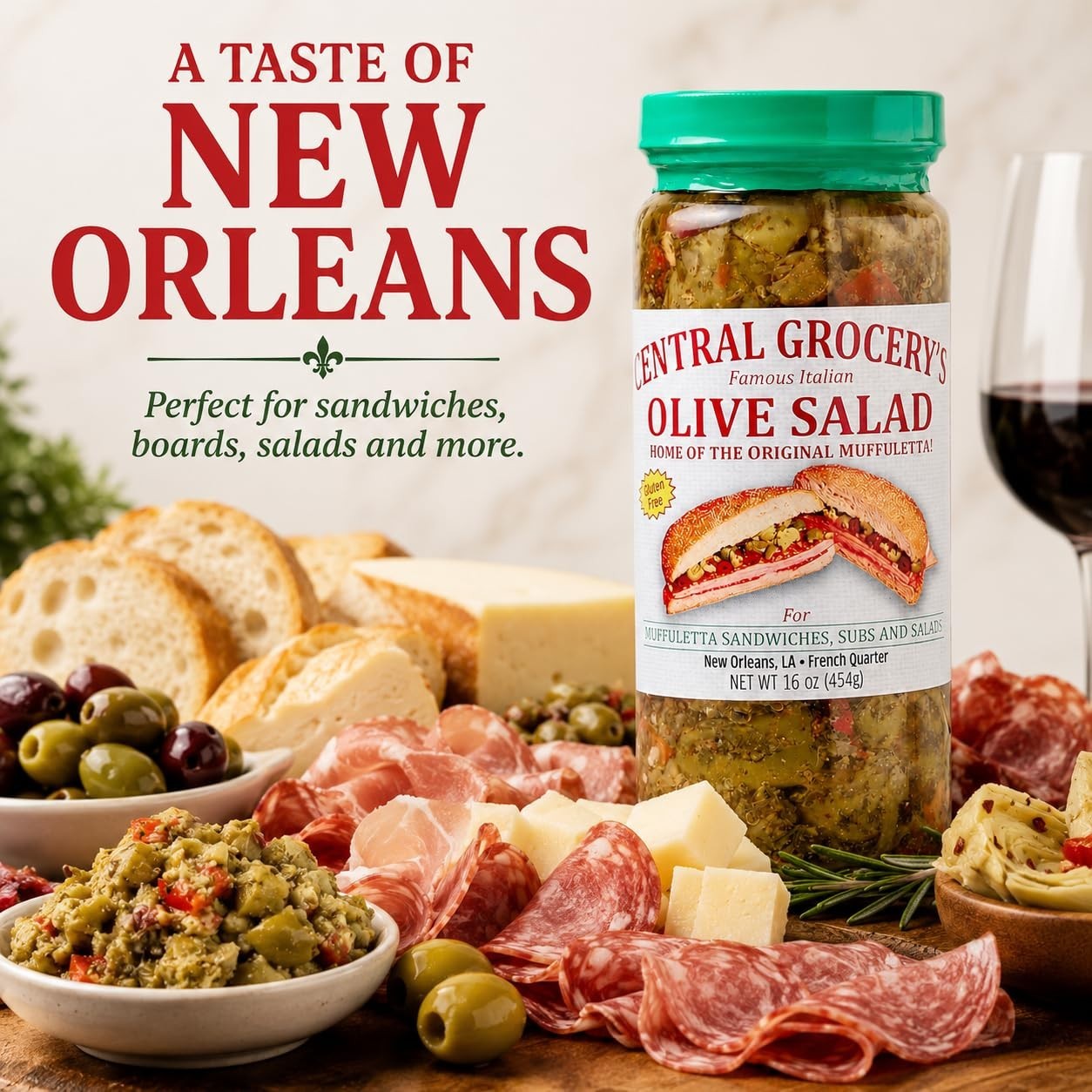 Authentic New Orleans Olive Salad 16 oz – Italian Muffuletta Spread, Relish for