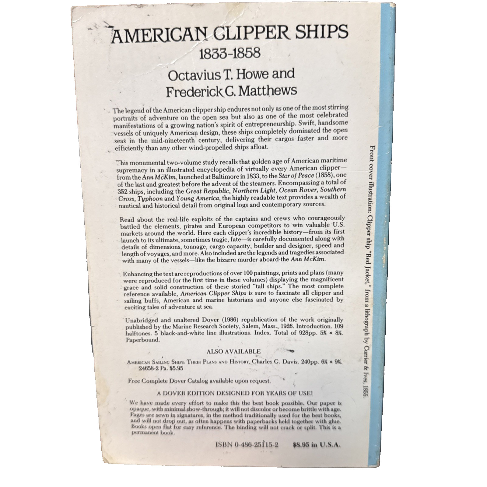 American Clipper Ships 1833-1858 Howe Matthews Dover PB Maritime History Ships