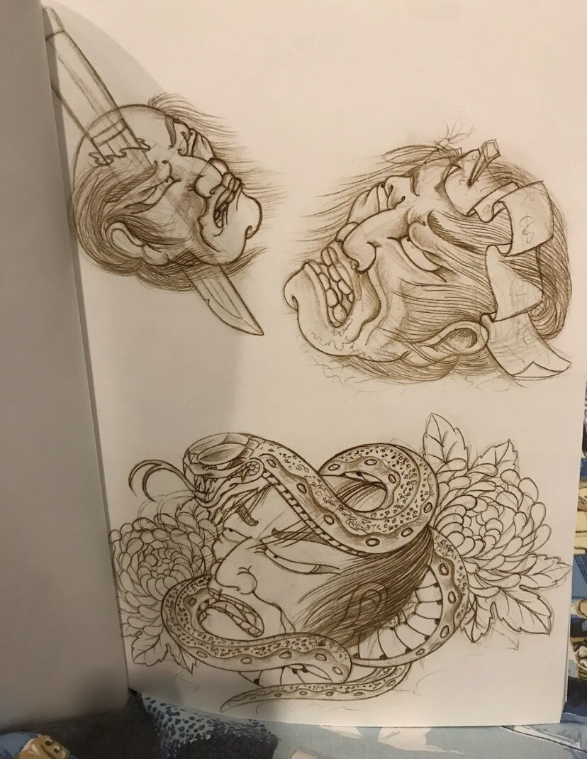 Japanese Oni Dragon Tattoo Sketchbook Irezumi Horimono Lotus Hannya Namakubi ADE