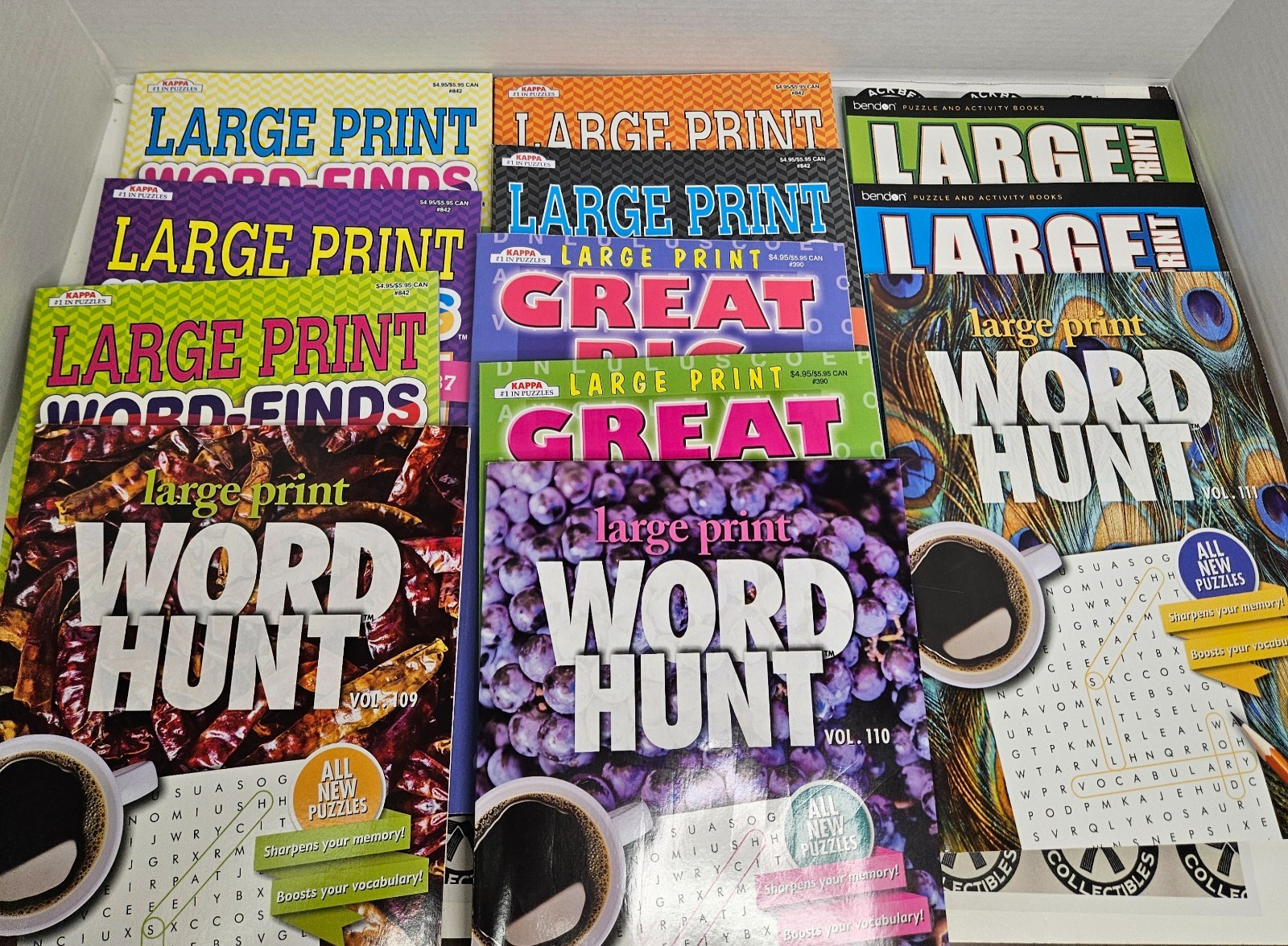 Lot Of 12 Brand New Large Print Word Searches! 11in x 7.5in size! Kappa, Bendon