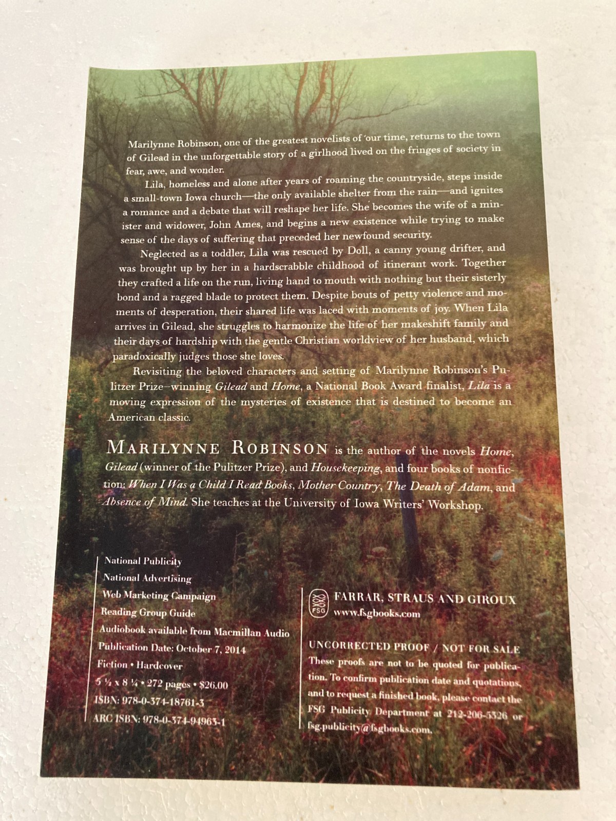 Marilynne Robinson Lot: Gilead, Home, Lila Advance Reader’s Copies ARCS