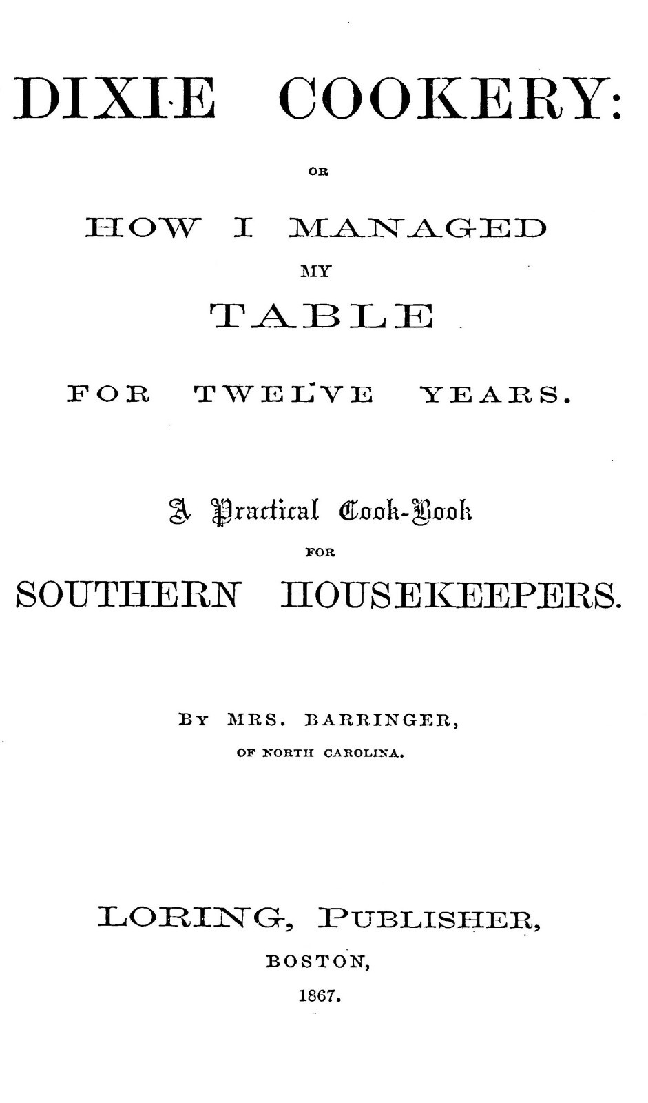 1867 Dixie Cookery Cook Book 120 Pages