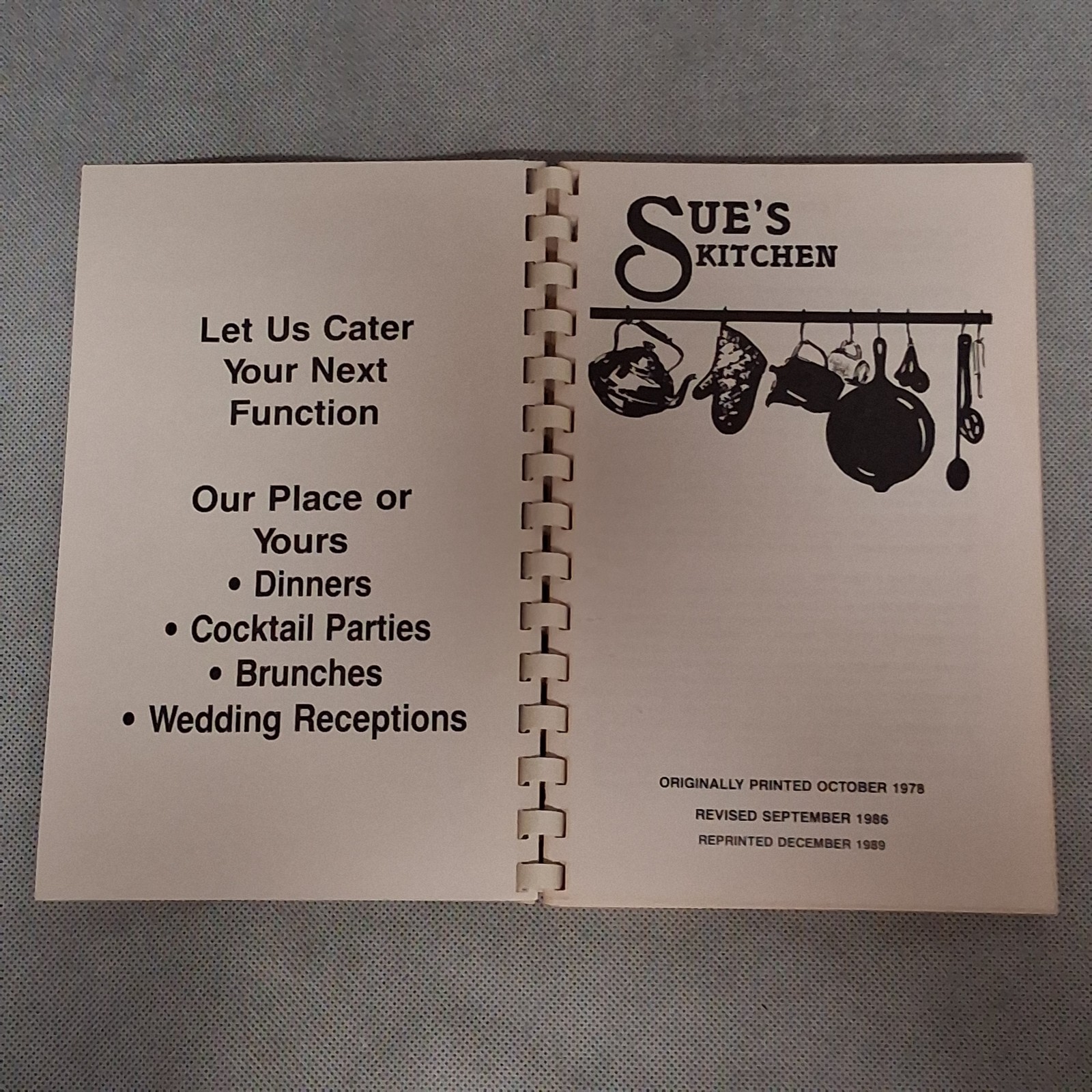Sue’s Kitchen Cookbook Jonesboro Arkansas Restaurant 1989 Edition 76 Pages