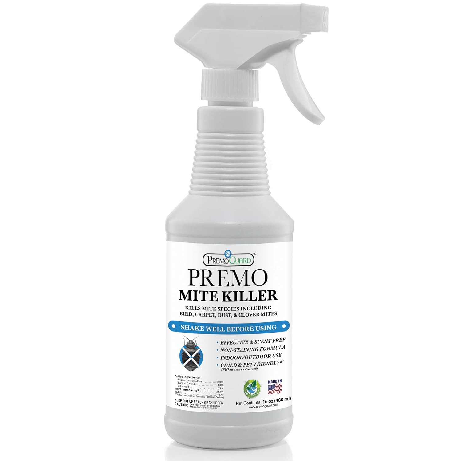Premo Guard Natural Mite Spray – 16 Oz Bottle – Plant Based Treatment for Dust,