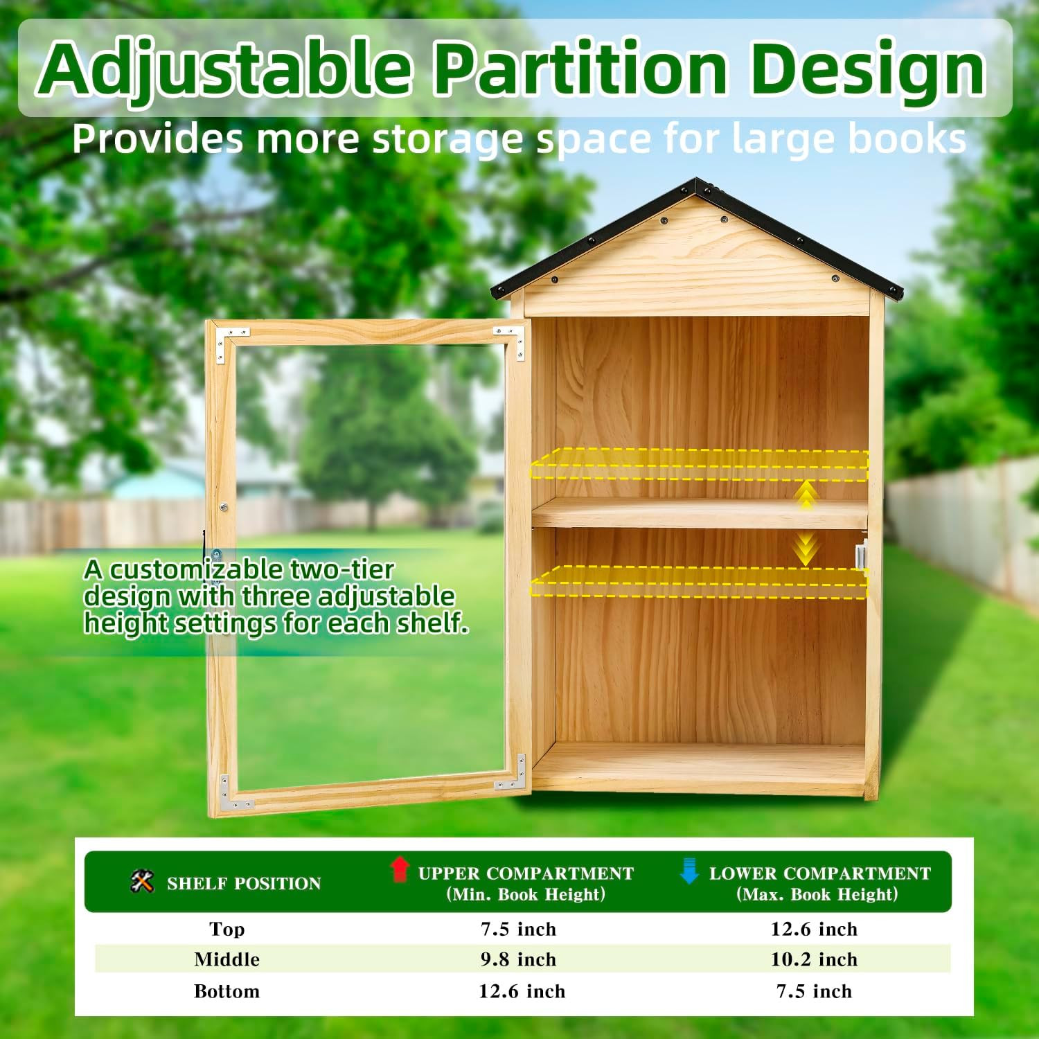 Outdoor Little Library Box – 2-Tier Weatherproof Wood for Community Sharing