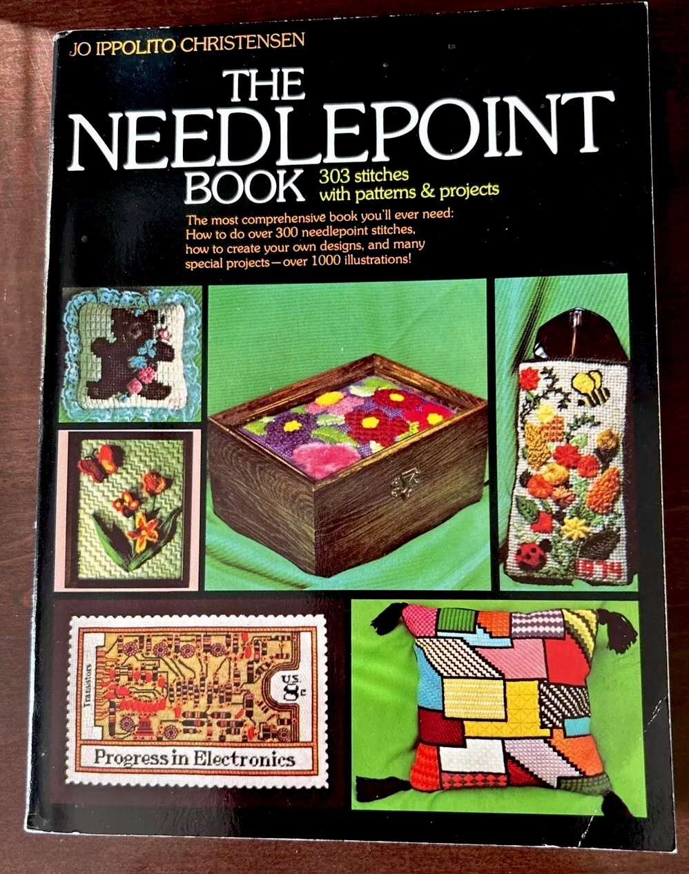 Needlepoint Book:303 Stitches W/Patterns & Projects:Jo I.Christensen 1986,Vtg PB