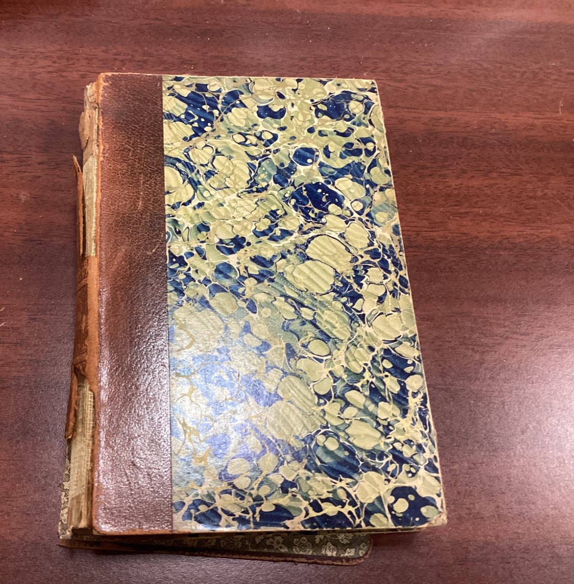 Antique JOHN KEATS Poems Victorian Marbled Boards Leather Binding Poetry Book
