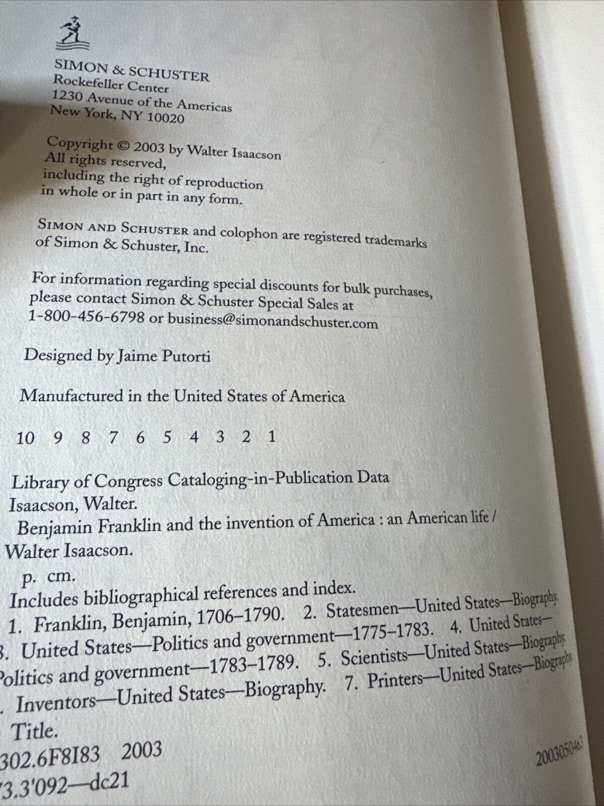 BENJAMIN FRANKLIN: AN AMERICAN LIFE By Walter Isaacson – HC – 1st EDITION/PRINT