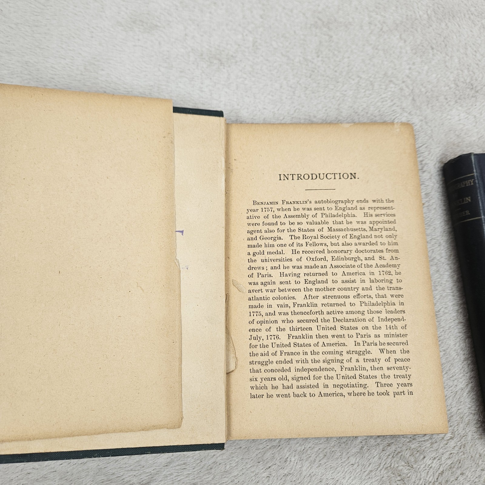 Autobiography Of Benjamin Franklin & Other Papers Set Of 2 Vintage Hardcover
