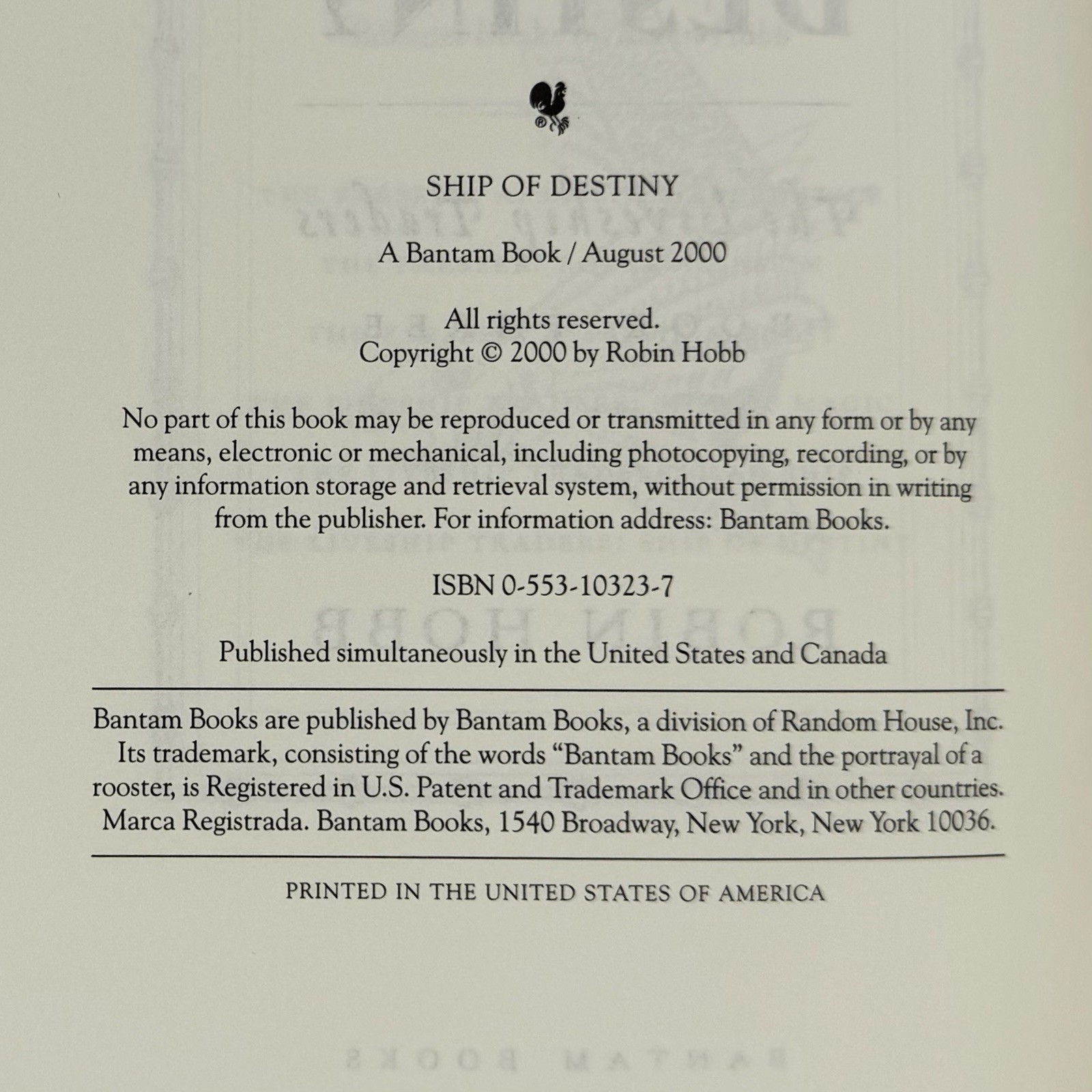 Liveship Traders: Ship of Destiny – Robin Hobb (Bantam, 2000) 1st BCE hardcover
