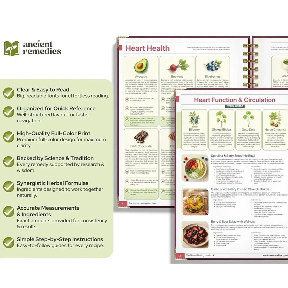 The Natural Healing Handbook, Spiral-Bound Guide for Herbal Remedies and Natural