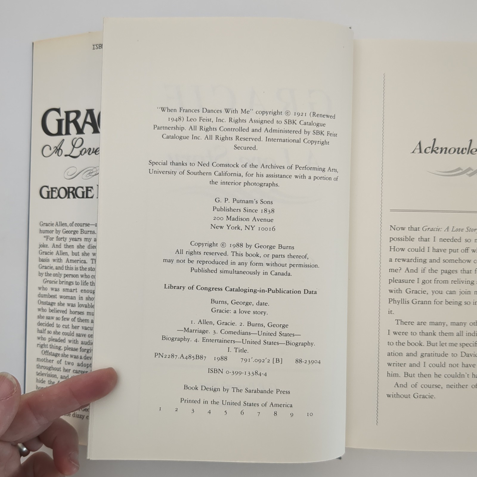 Gracie A Love Story Comedy Memoir First Edition Hardcover Book George Burns 1988