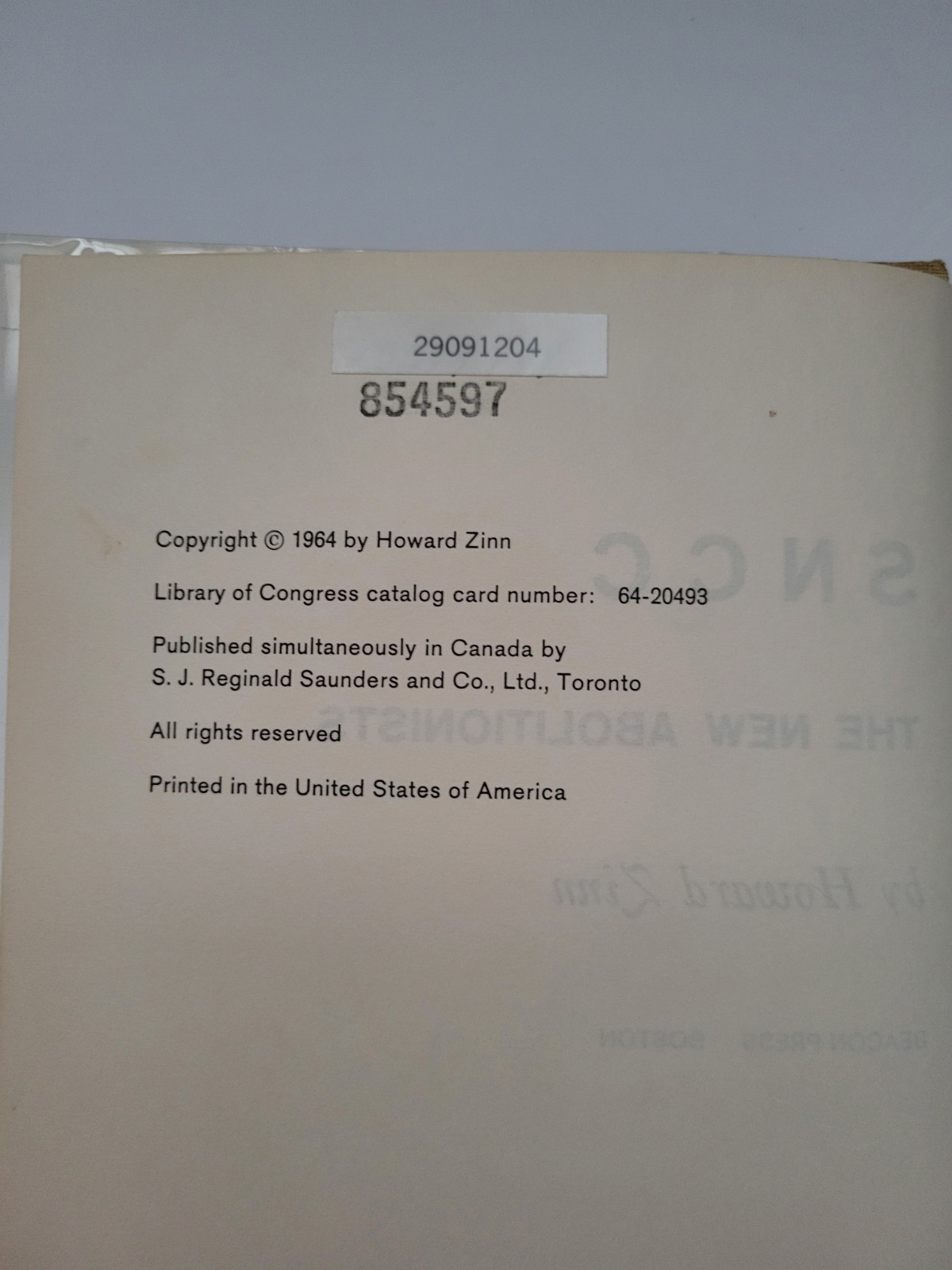 SNCC The New Abolitionists Howard Zinn First Edition 1964 Hardcover