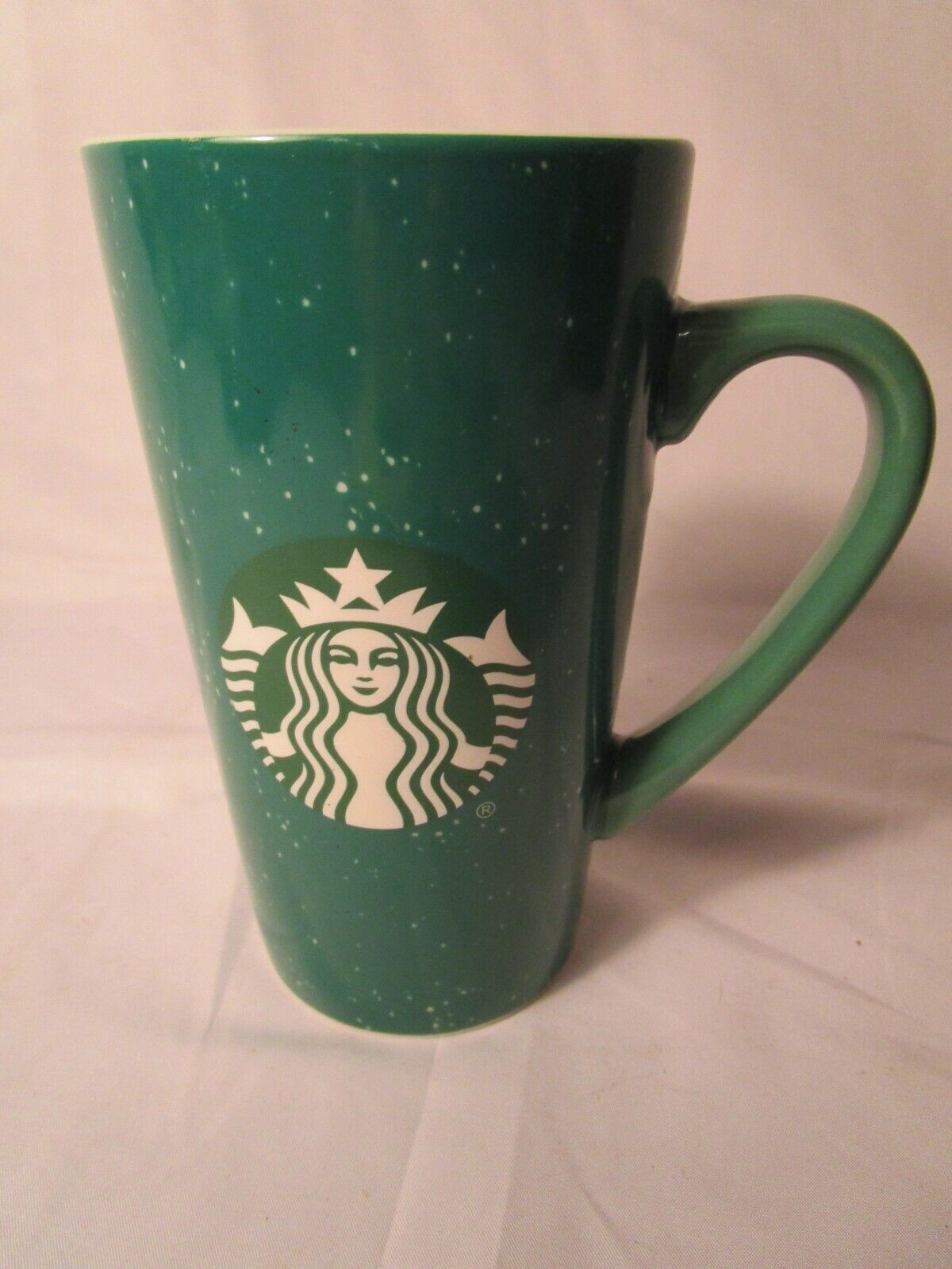 STARBUCKS TALL 16 OZ. MUG CUP GREEN SPECK WITH GREEN SIREN MERMAID LOGO