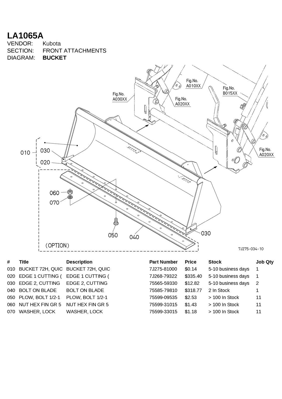 KUBOTA LA1065A FRONT LOADER ILLUSTRATED PARTS LIST MANUAL – WIRE BIND – COVERED