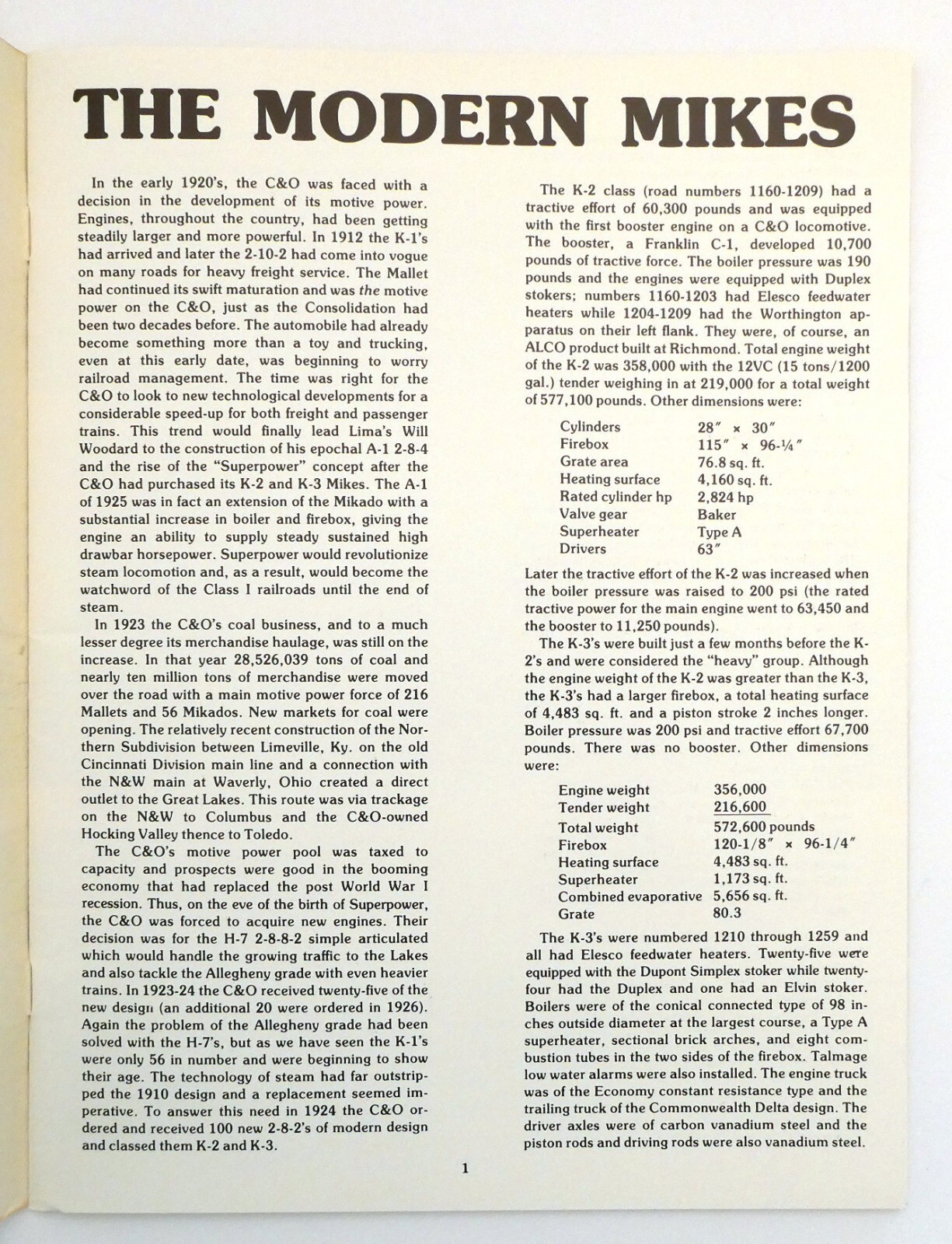 Chesapeake & Ohio K-2, K-3, & 2-8-2’S Dixon & Hundman 44 Pages