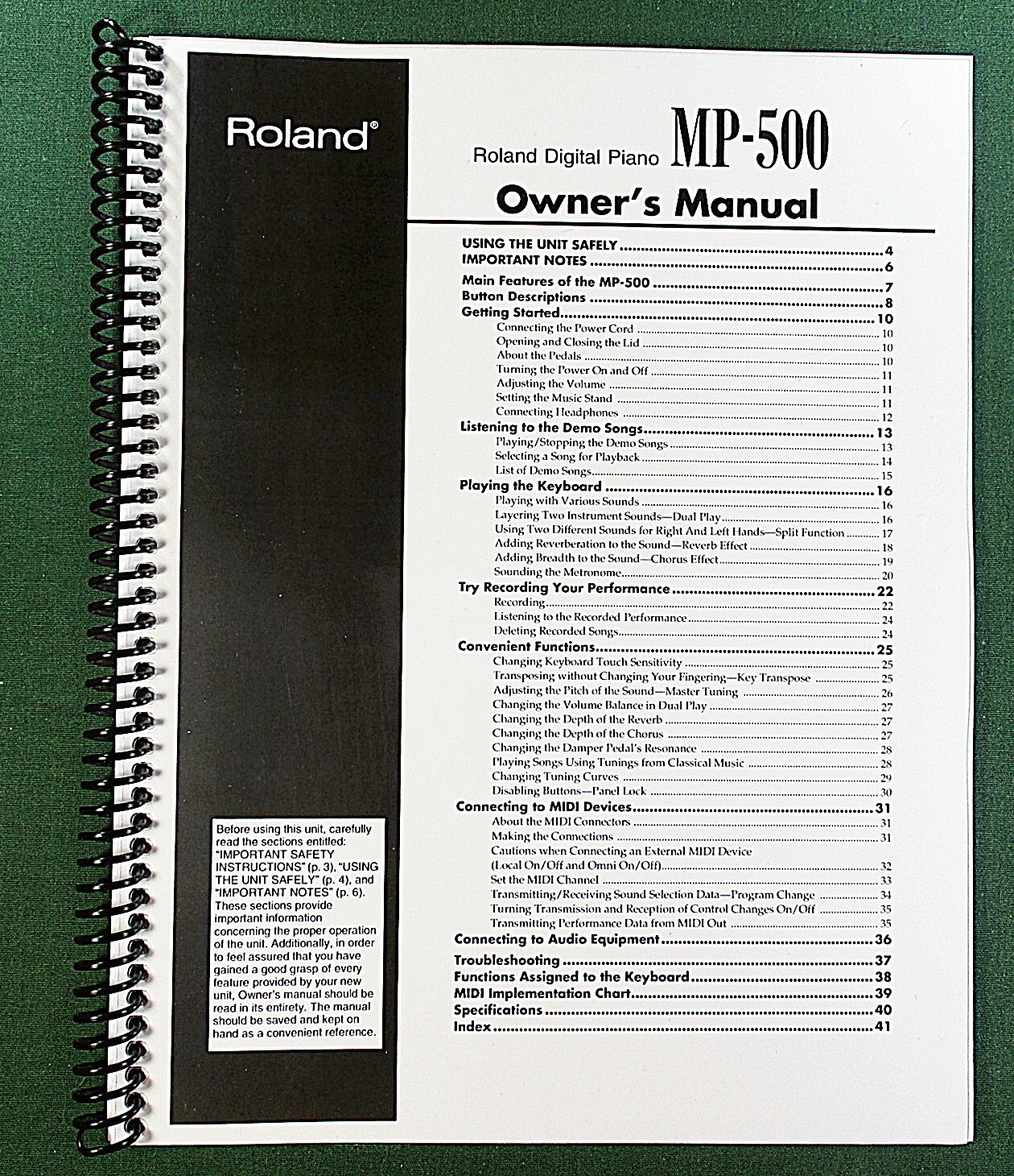 Roland MP-500 Owner’s Instruction Manual: 44 Pages & Protective Covers!