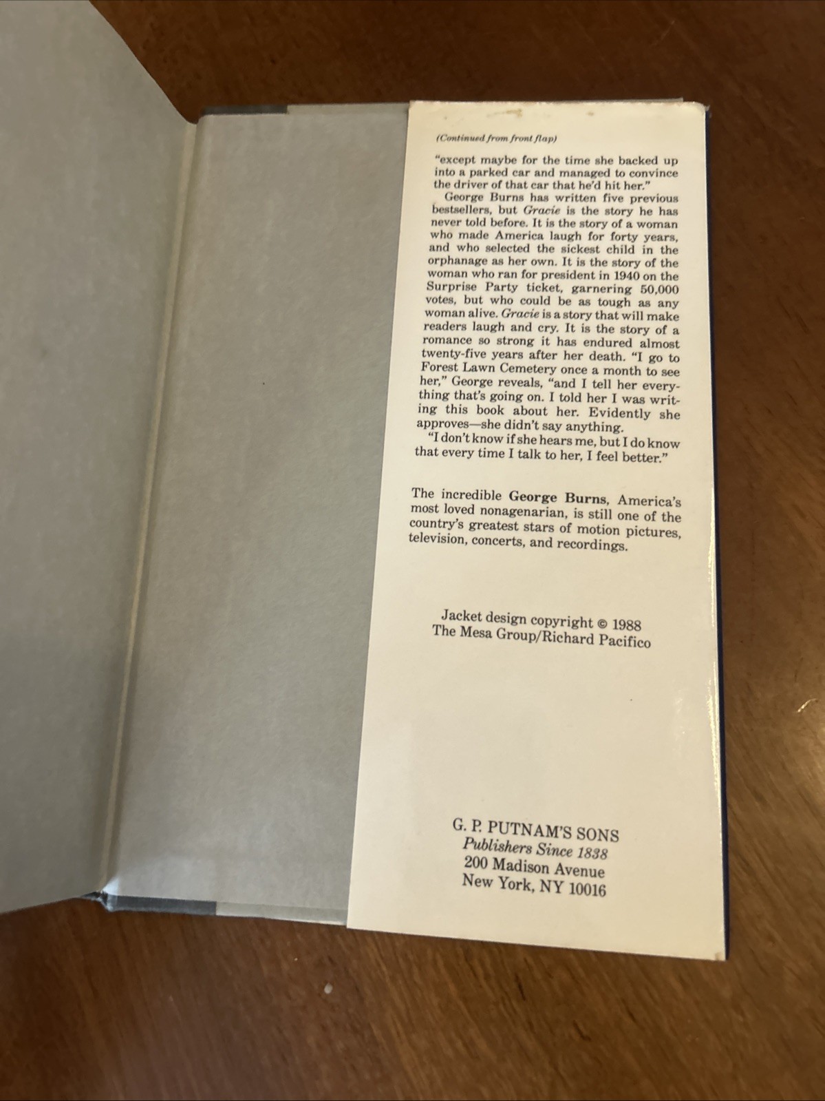 SIGNED Gracie : A Love Story by George Burns 1988 HCDJ 1st Print VG
