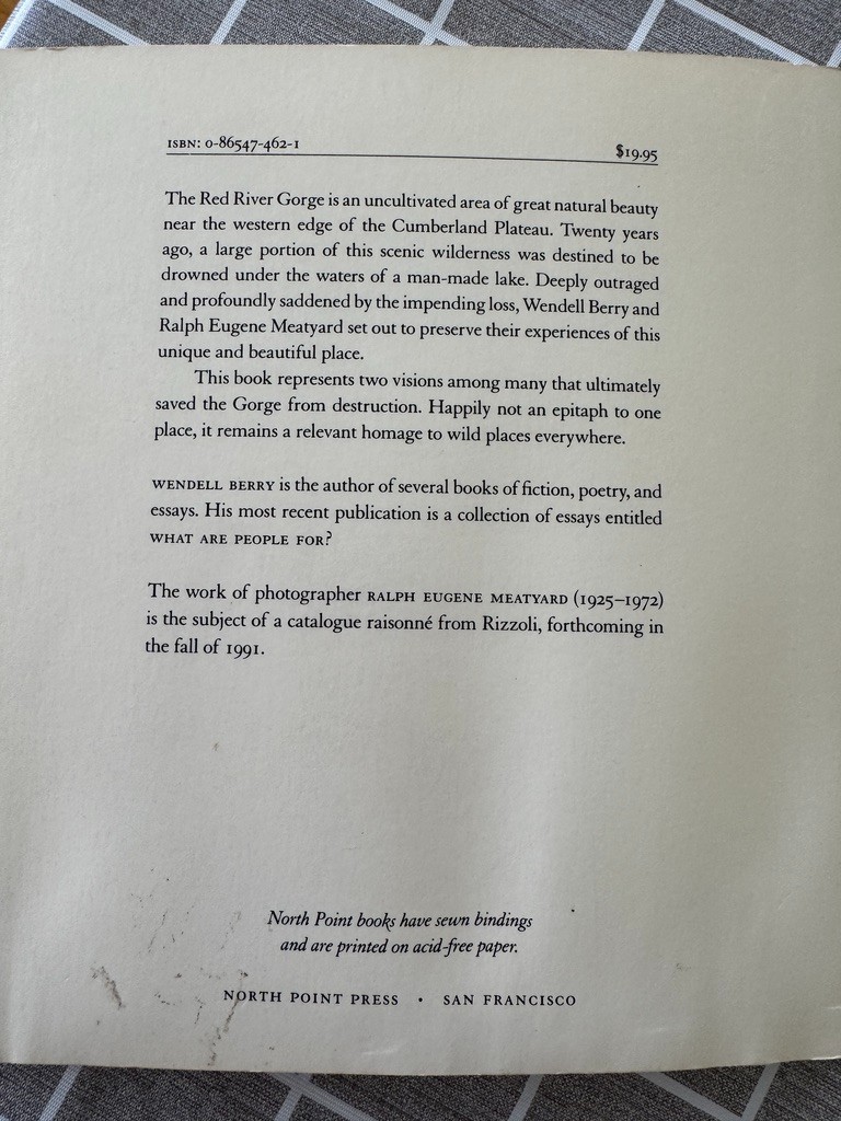 The Unforeseen Wilderness, Kentucky’s Red River Gorge, Wendell Berry, 1991