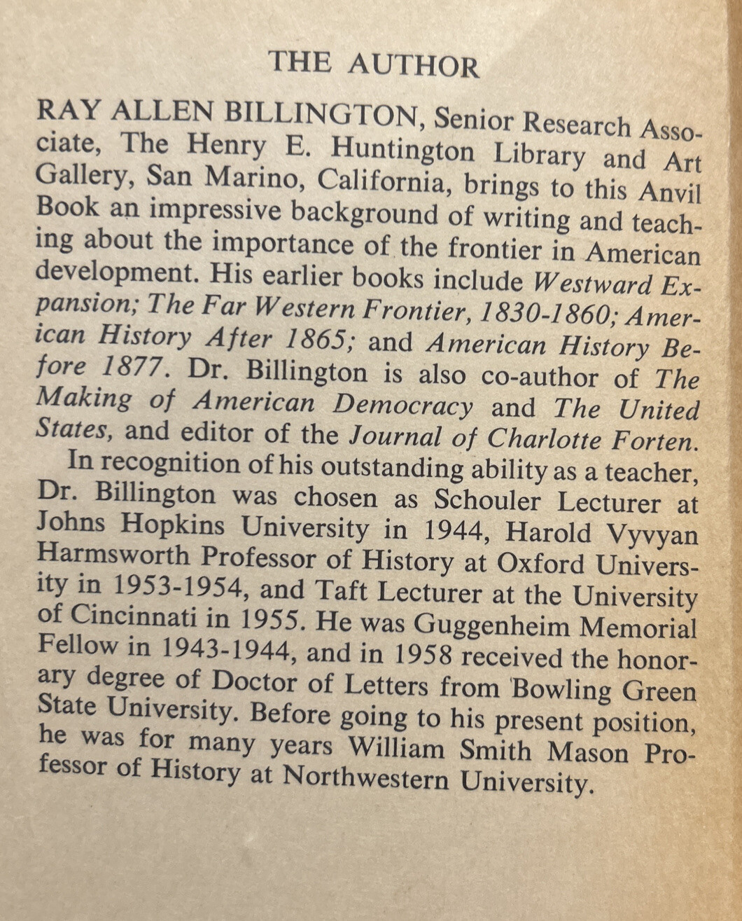 THE WESTWARD MOVEMENT IN THE UNITED STATES By Ray Allen Billington, Paperback,