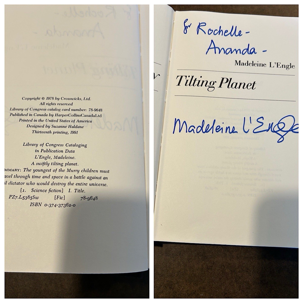 SIGNED!! A SWIFTLY TILTING PLANET Madeleine L’Engle First Ed. 13th Print 1978