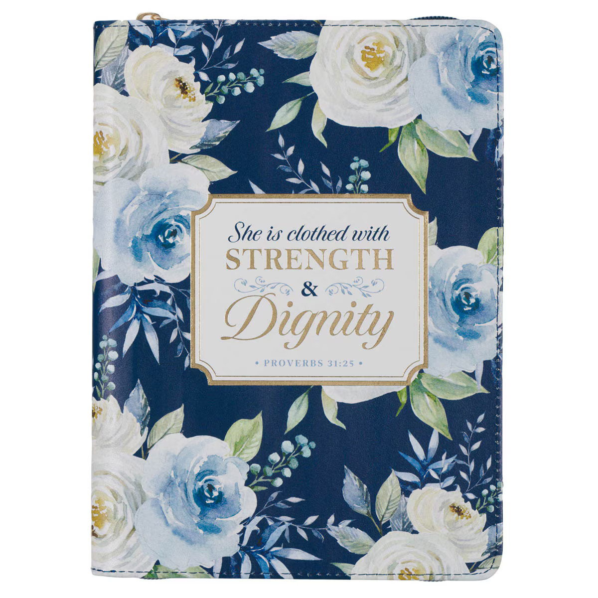 Blue Vegan Leather Zipped Journal, Inspirational Women’s Notebook Floral