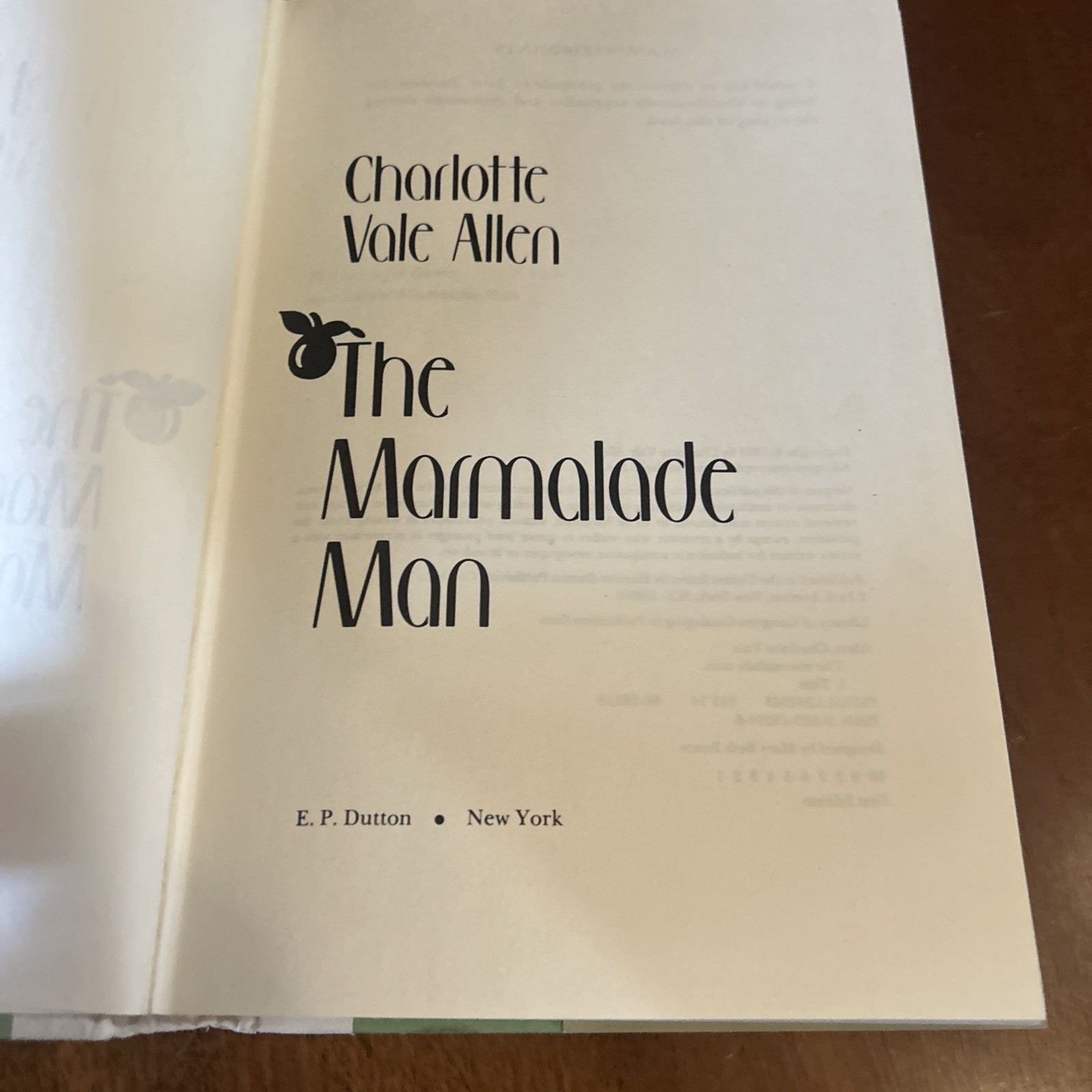 The Marmalade Man Charlotte Vale Allen 1981 E.P. Dutton 1st Printing HCDJ VG