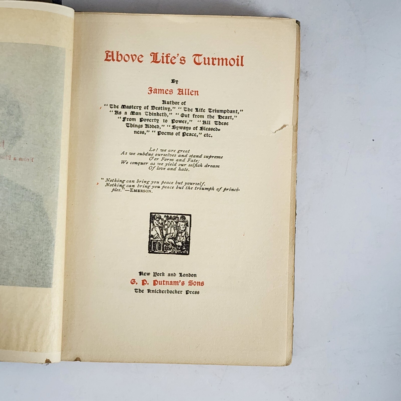 1910 – Above Life’s Turmoil by James Allen – Antique Hardcover Philosophy Book
