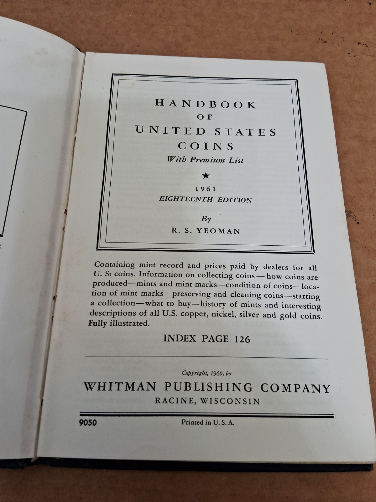 Blue Book – Handbook of United States Coins – 18th Edition *1961 w/Premium Lists