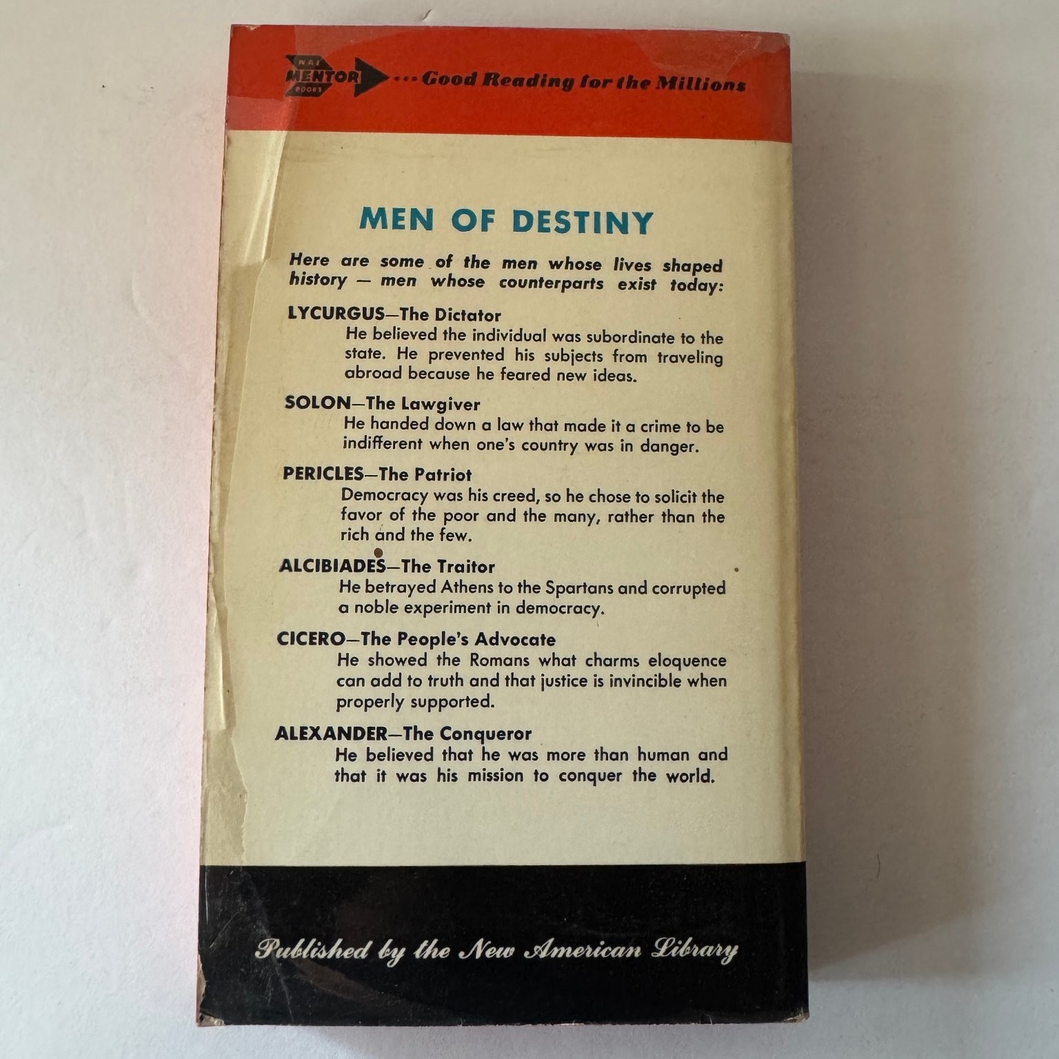 Plutarch’s Lives Men Who Shaped History Lindeman 1950 Mentor Classic Paperback