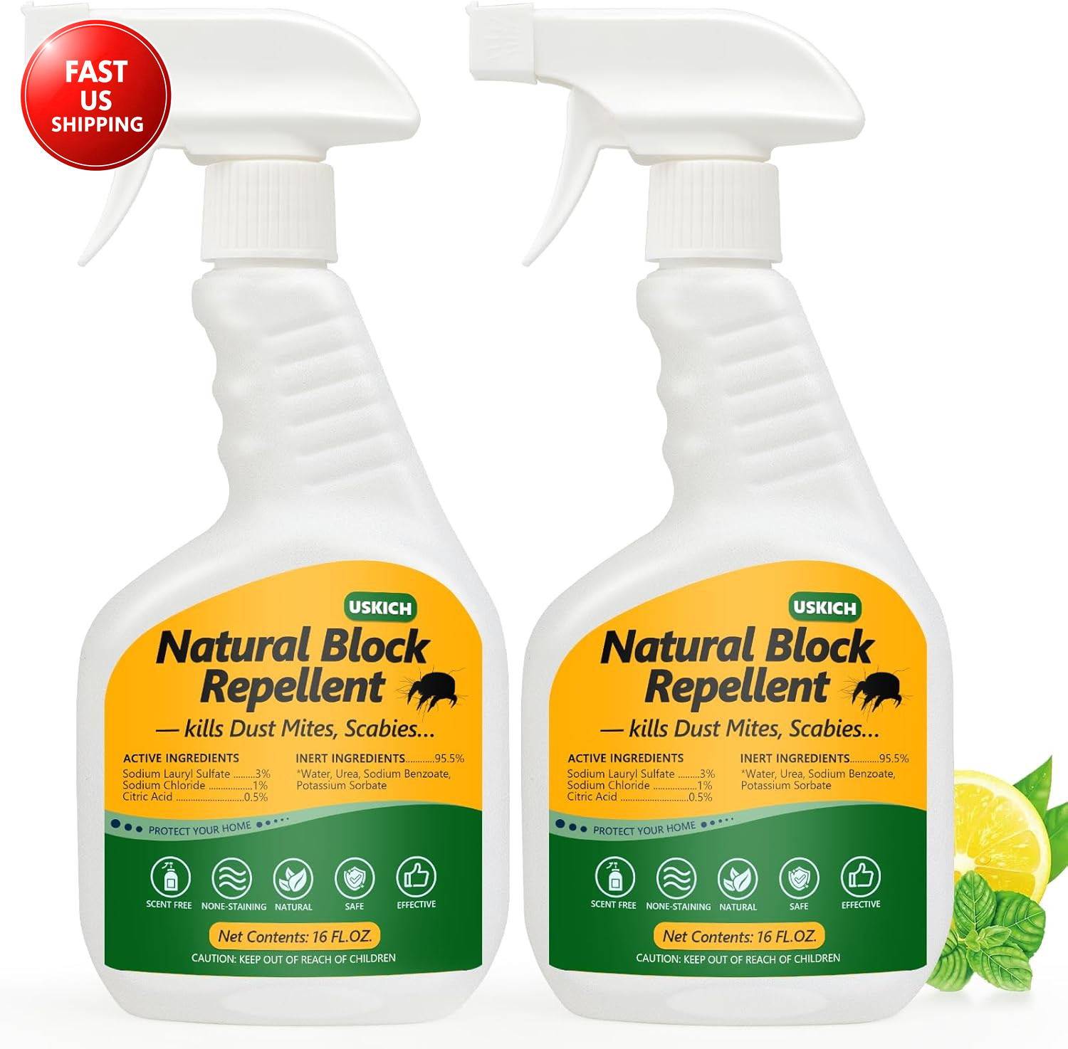 Mite Treatment Spray– 16 Oz – Kills Dust, Scabies, Spider, Carpet, Bird, Mouse &