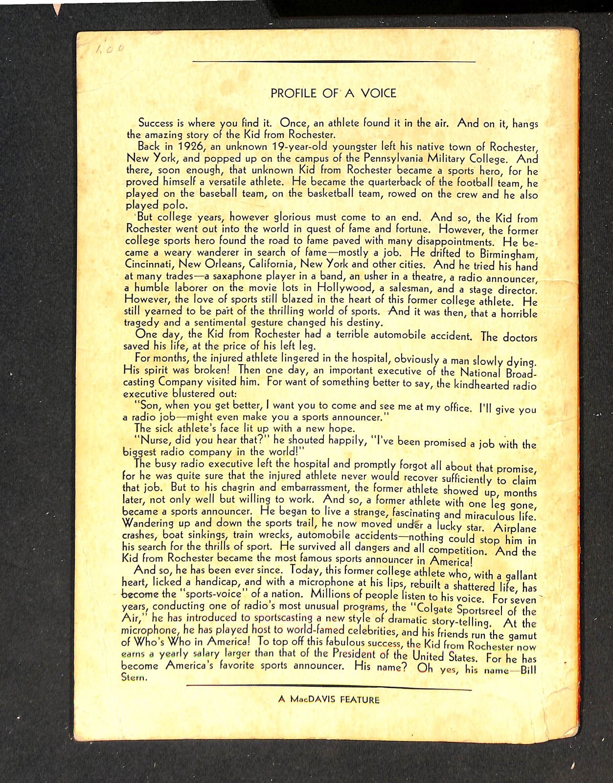 MY FAVORITE SPORTS STORIES, BY BILL STERN, 1946,126 PAGES, 150 TALES