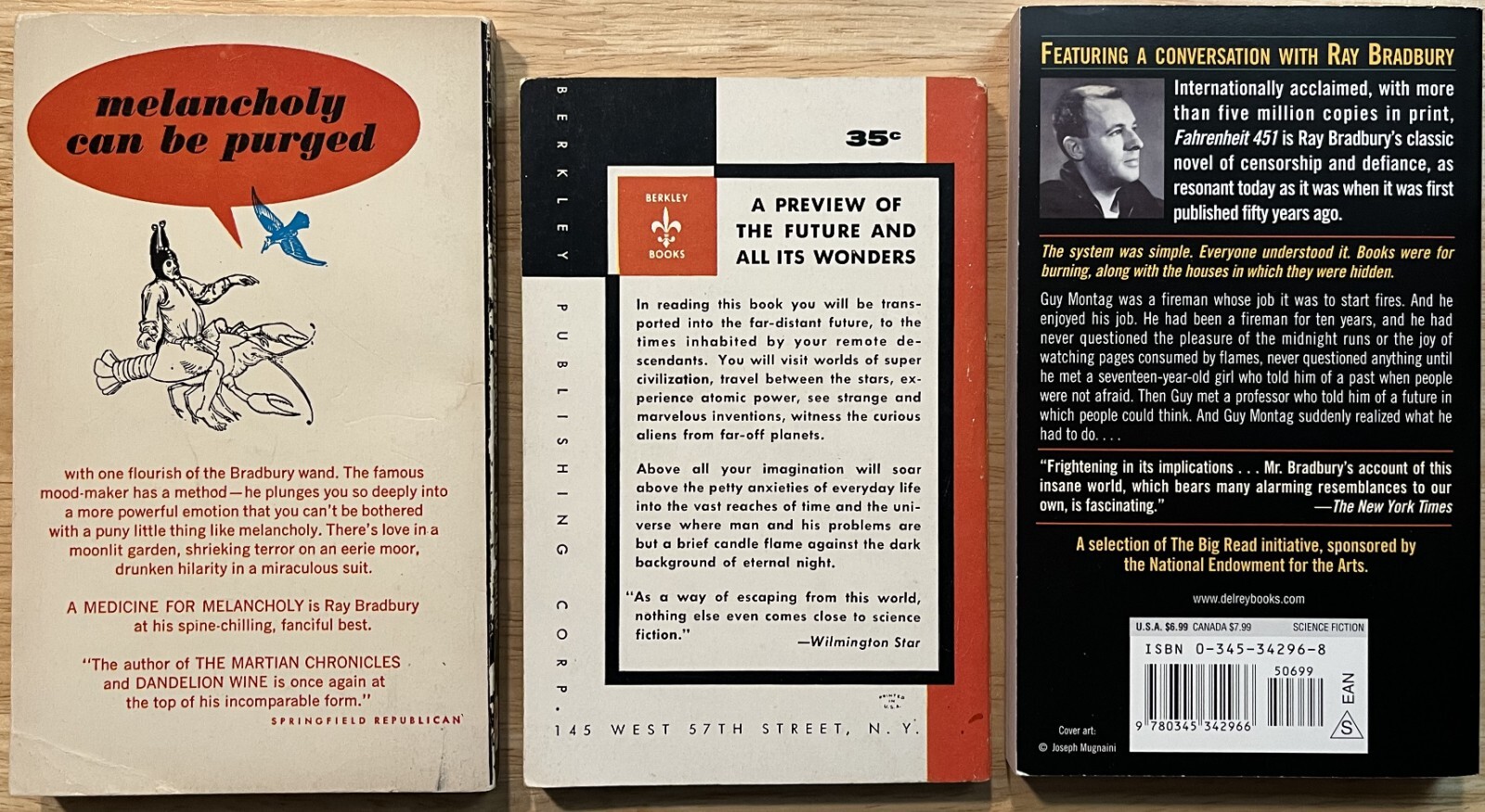 Lot of 3 Ray Bradbury: Medicine for Melancholy~Fahrenheit 451~Science Fiction~PB