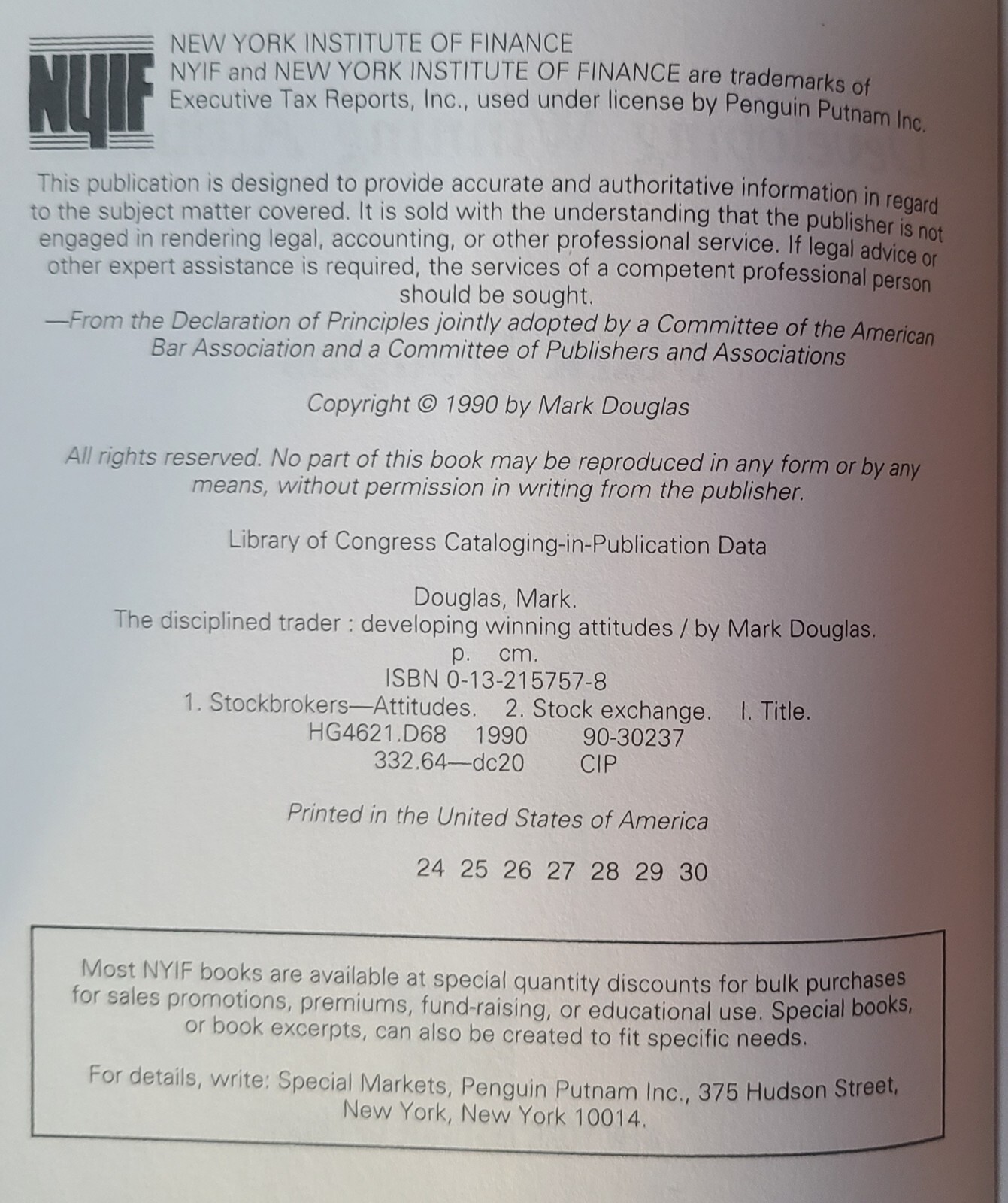 The Disciplined Trader By Mark Douglas (1990 Hardcover)
