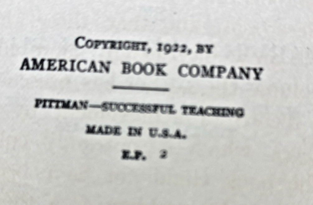1922 Successful Teaching in Rural Schools Pittman Vintage HC Education Book