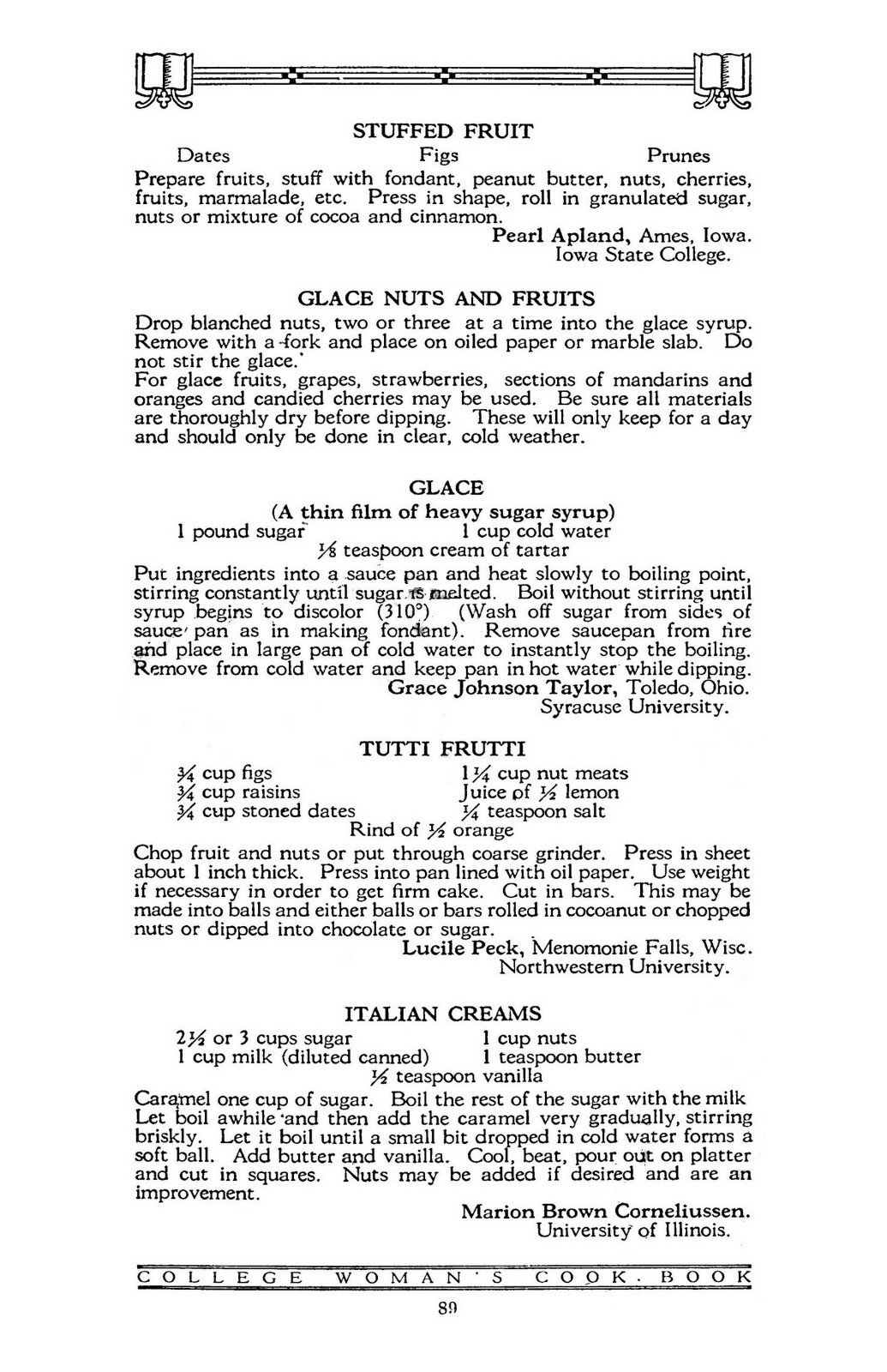 1923 The College Woman’s Vintage Cook Book 96 Pages