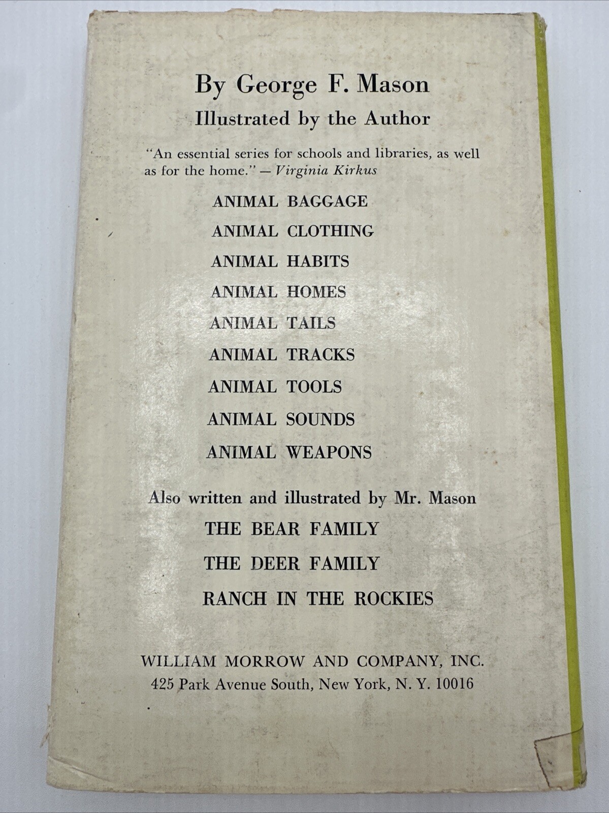 Animal Teeth George F Mason 1965 Hardcover 96 Pages Morrow Junior Books Library