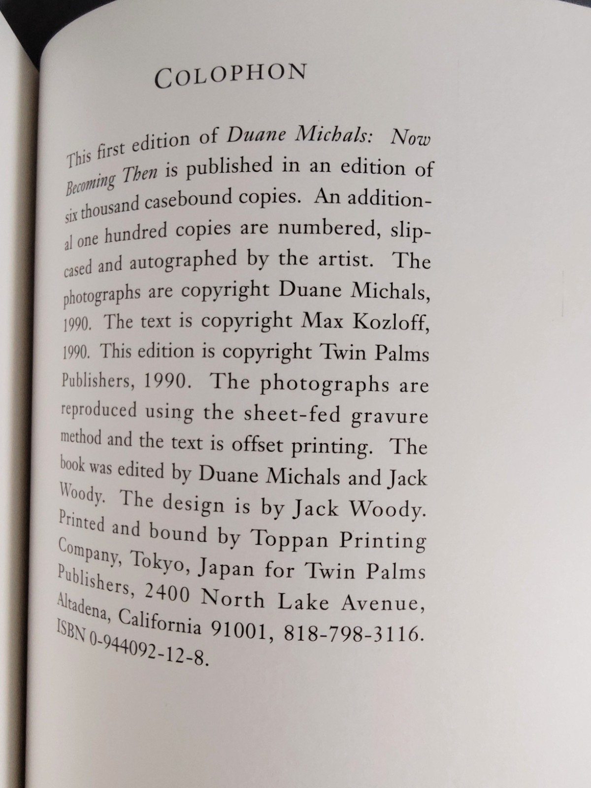Now Becoming Then – Duane Michals – 1ST EDITION 1990 HCDJ & Band Twin Palms