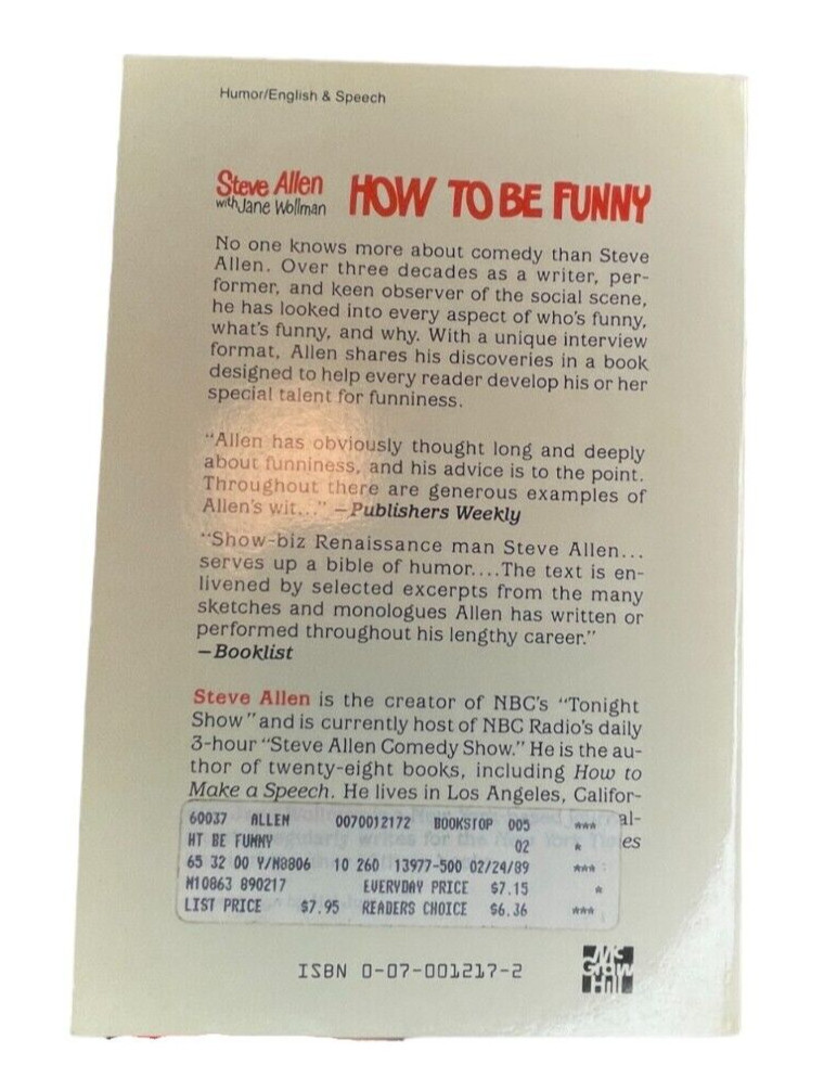 How To Be Funny – Discovering the Comic You By Steve Allen w/ Jane Wollman 1988