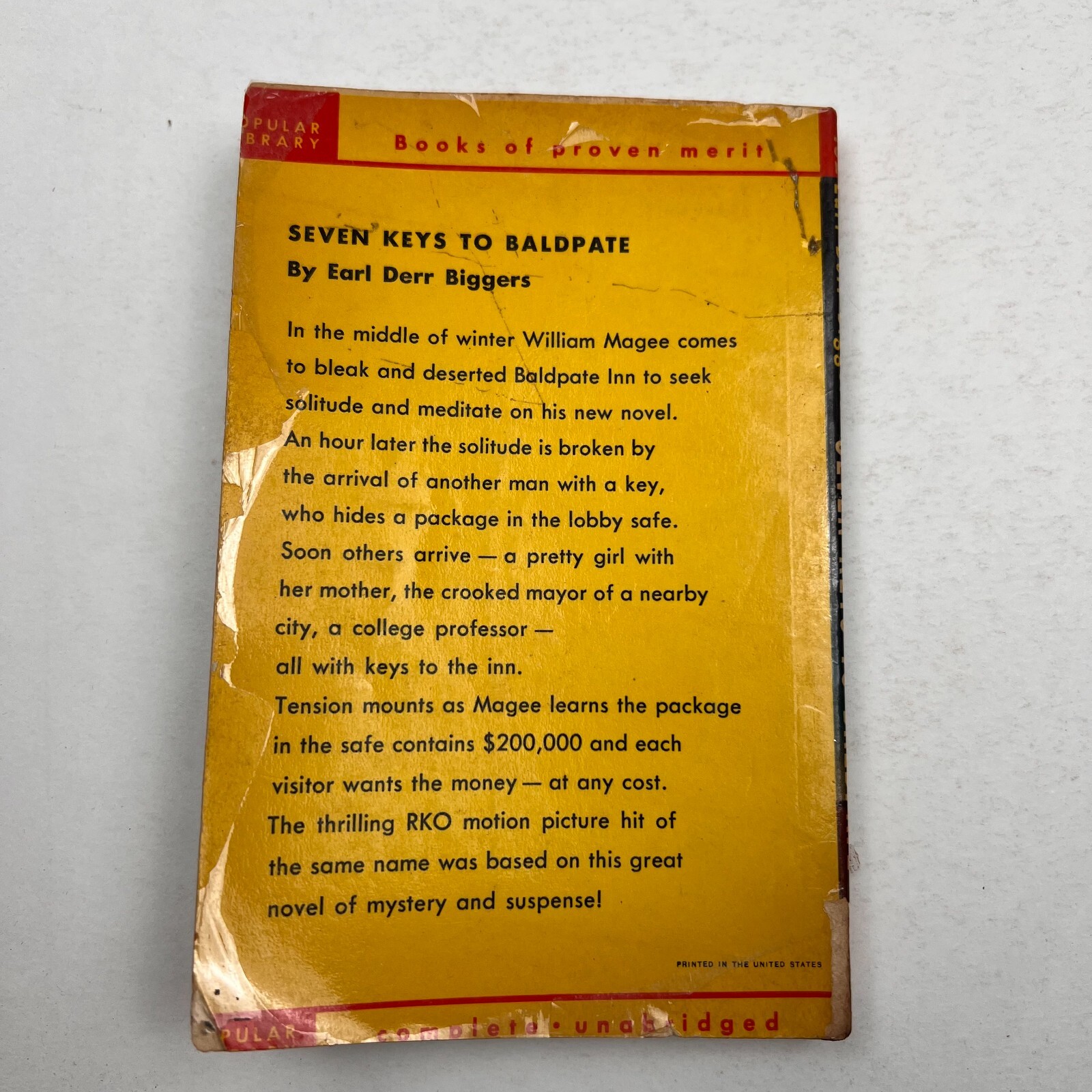 Earl Derr Biggers 7 KEYS TO BALDPATE Popular Library #132 vintage 1948 PB