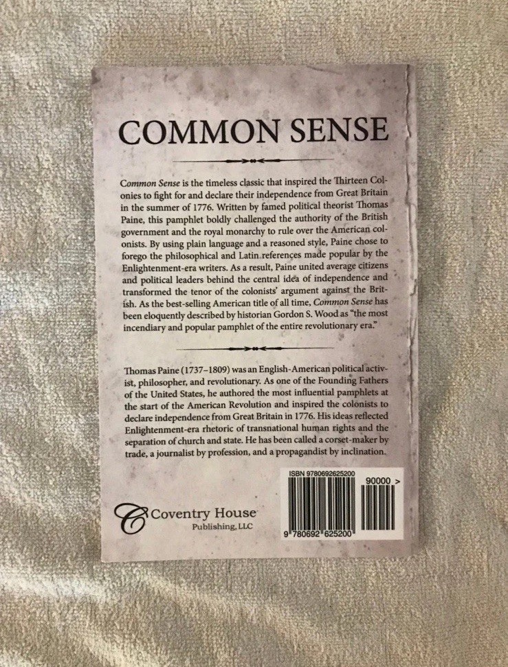 Common Sense: The Most Popular Book by Thomas Paine (2016, Trade Paperback)