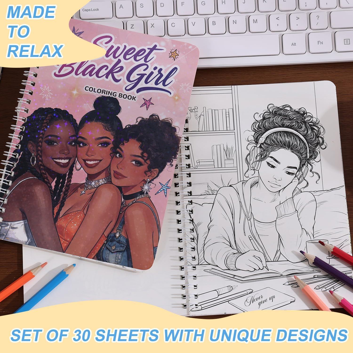 Women’S Coloring Book 30 Pages Black Girls Coloring Books for Adults to Relax an