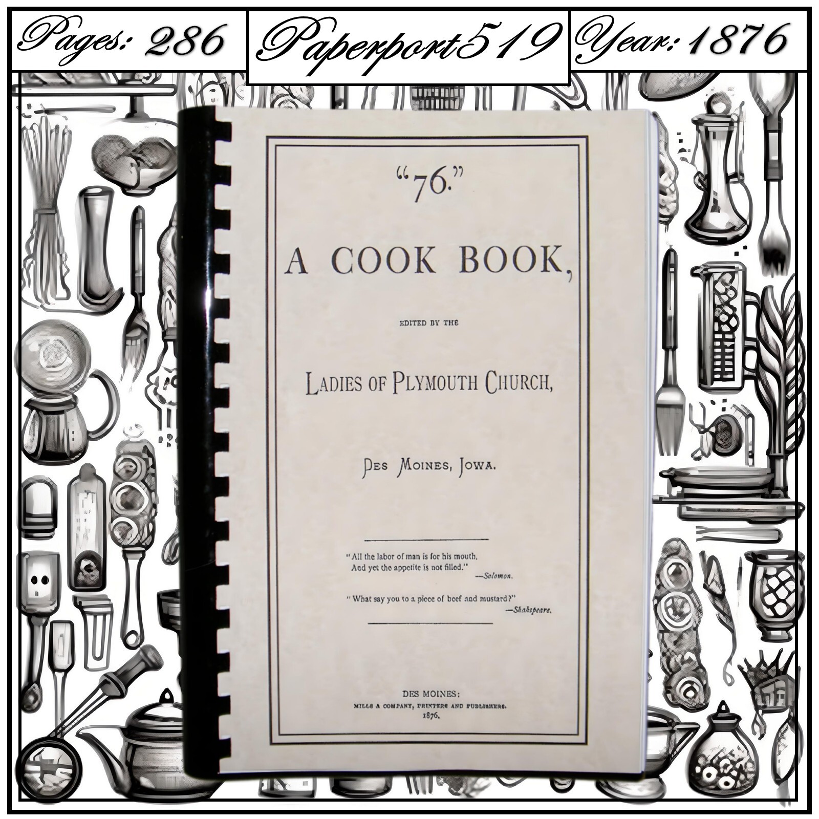 1876 “76” A Cook Book 286 Pages
