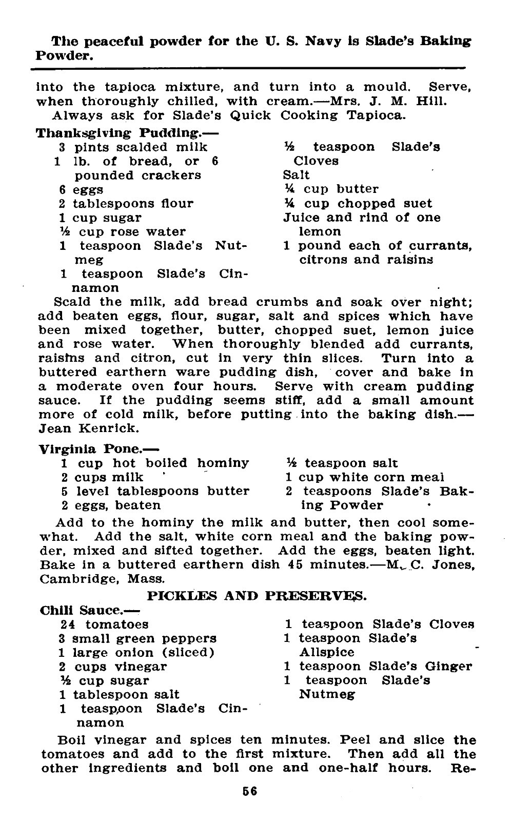 1920 Slade’s Cooking School Recipes Vintage Cook Book 76 Pages