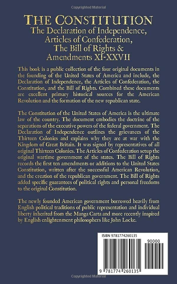 The Constitution of the USA Declaration of Independence and Bill of Rights NEW
